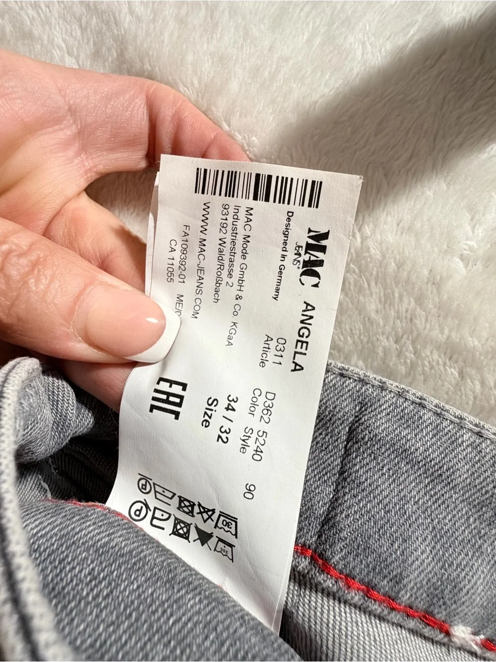 MAC Angela Gray Distressed Skinny Jeans 34/32 Premium European Denim
